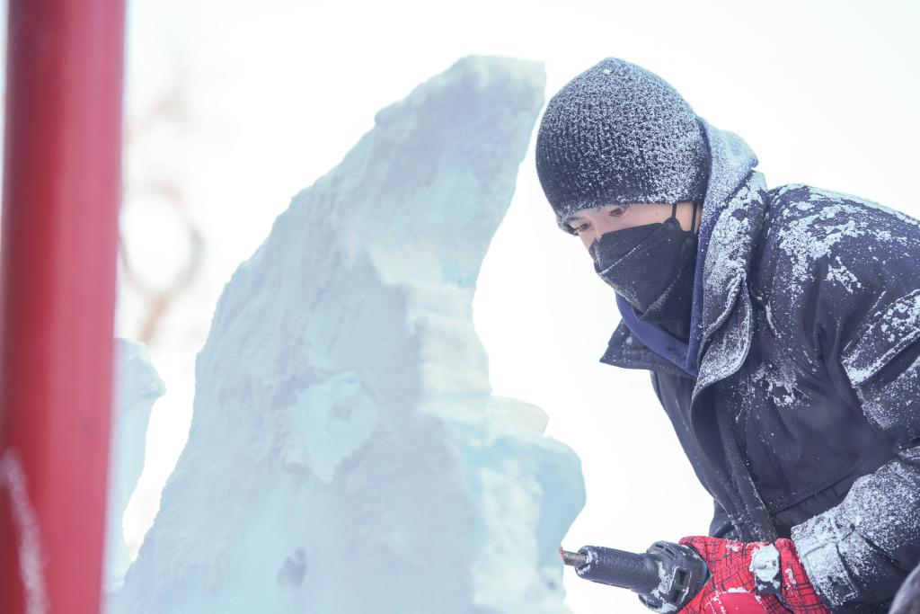 哈爾濱：冰雕高手&ldquo;馴&rdquo;冰秀技藝